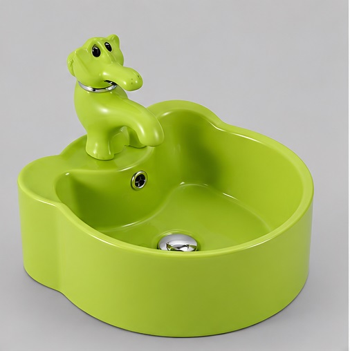 Green Kids Table Top Wash Basin Model 209 Ceramic Art Basin for Schools and Daycare Centres