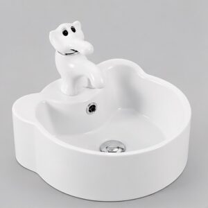 White Kids Table Top Wash Basin Model 209 Ceramic Art Basin for Schools and Daycare Centres