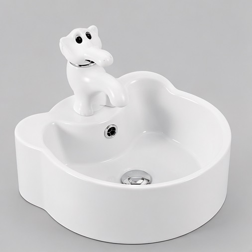 White Kids Table Top Wash Basin Model 209 Ceramic Art Basin for Schools and Daycare Centres