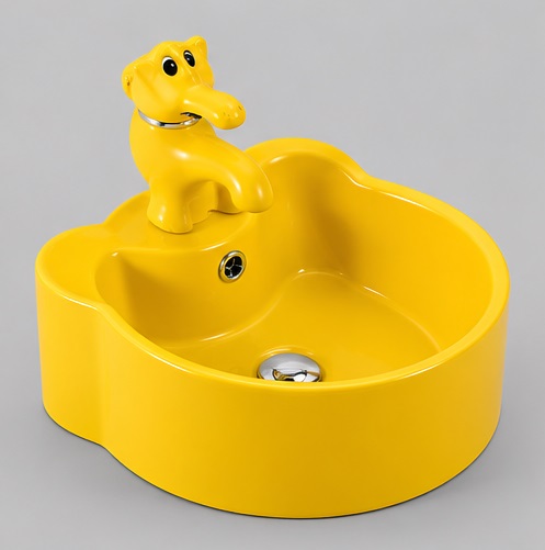 Yellow Kids Table Top Wash Basin Ceramic Art Basin Model 209