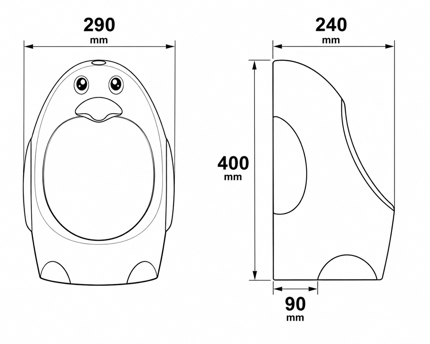 Duck Style Urinal Daimention
